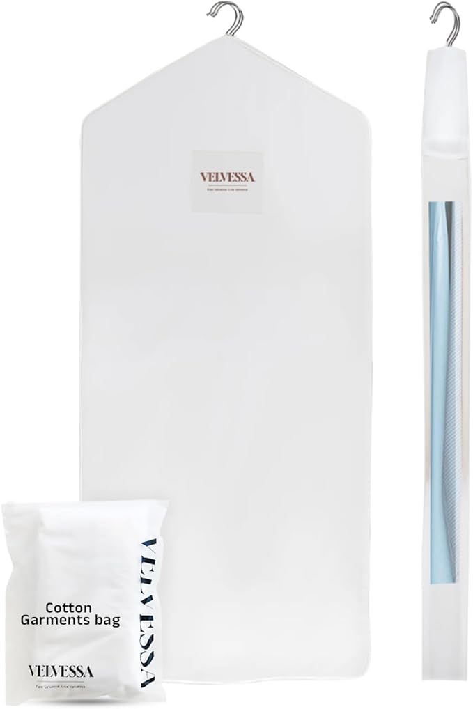 Premium 58” Cotton Garment Bag for Hanging Clothes and Storage | Breathable Hanging Garment Bag for Full- Dresses, Fur Coats, Gowns, and More - Clothing Bags for Hanging Clothes (PACK OF 1, 58 INCHES)