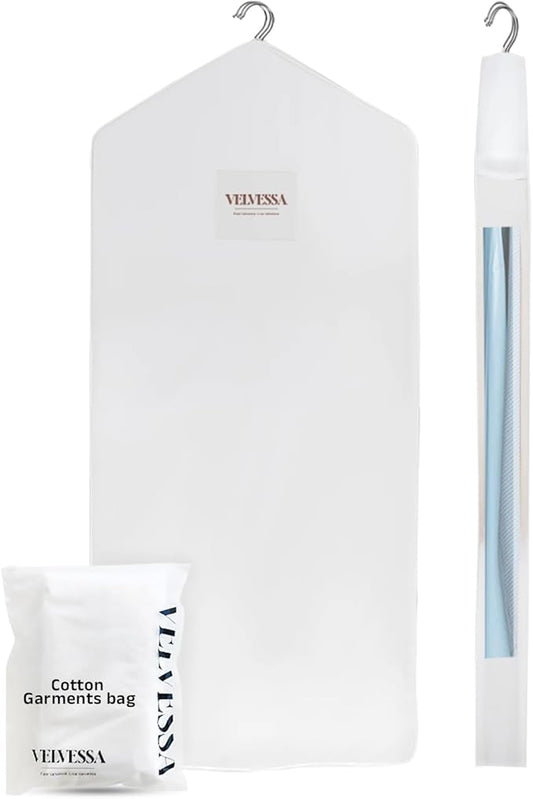 Premium 58” Cotton Garment Bag for Hanging Clothes and Storage | Breathable Hanging Garment Bag for Full- Dresses, Fur Coats, Gowns, and More - Clothing Bags for Hanging Clothes (PACK OF 1, 58 INCHES)