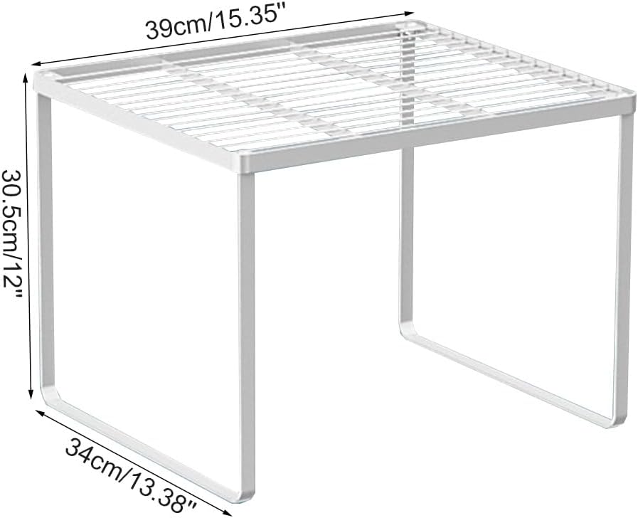 Kitchen Cabinet Storage Shelf Stackable Wire Spice Rack Organizer Heavy Duty Space Saver for Bathroom Bedroom Closet Laundry Room Office Countertop - White, Pack 1