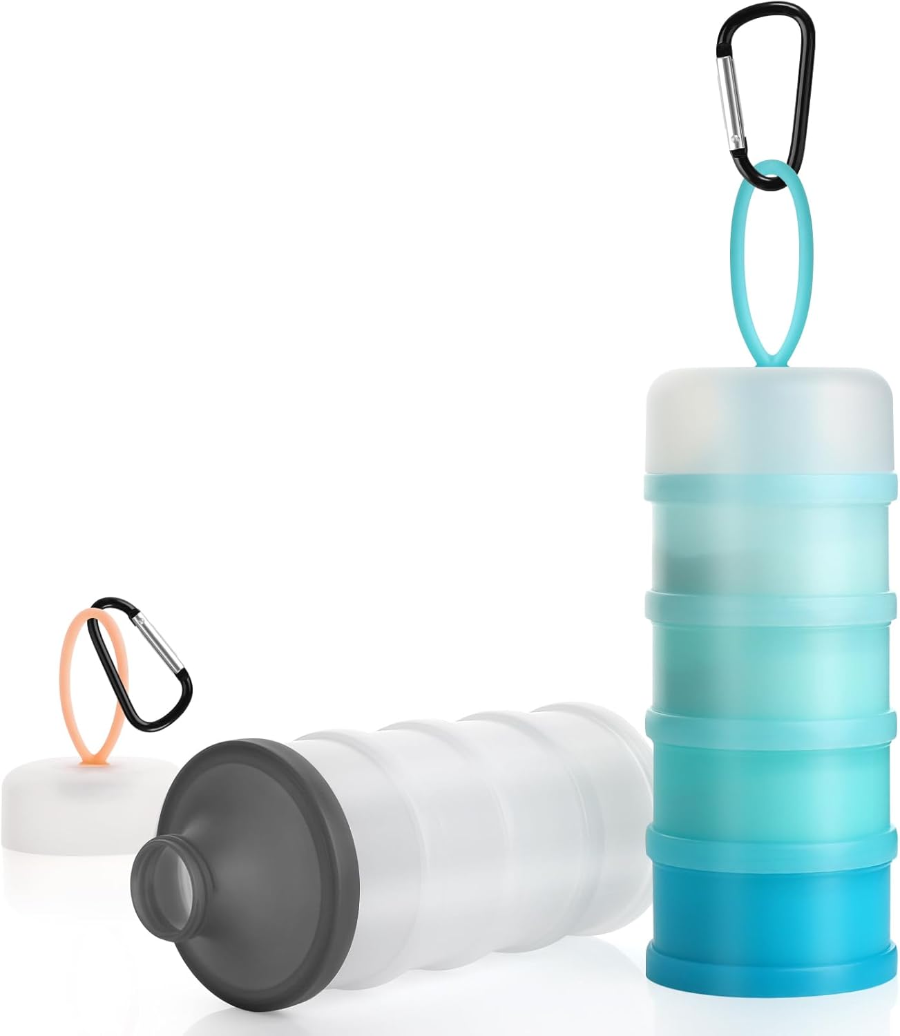 Accmor 2 Pcs Protein Powder Container to Go with Funnels Stand, 4 Compartments Stackable Protein Powder Dispenser for Workout, Fitness, Travel