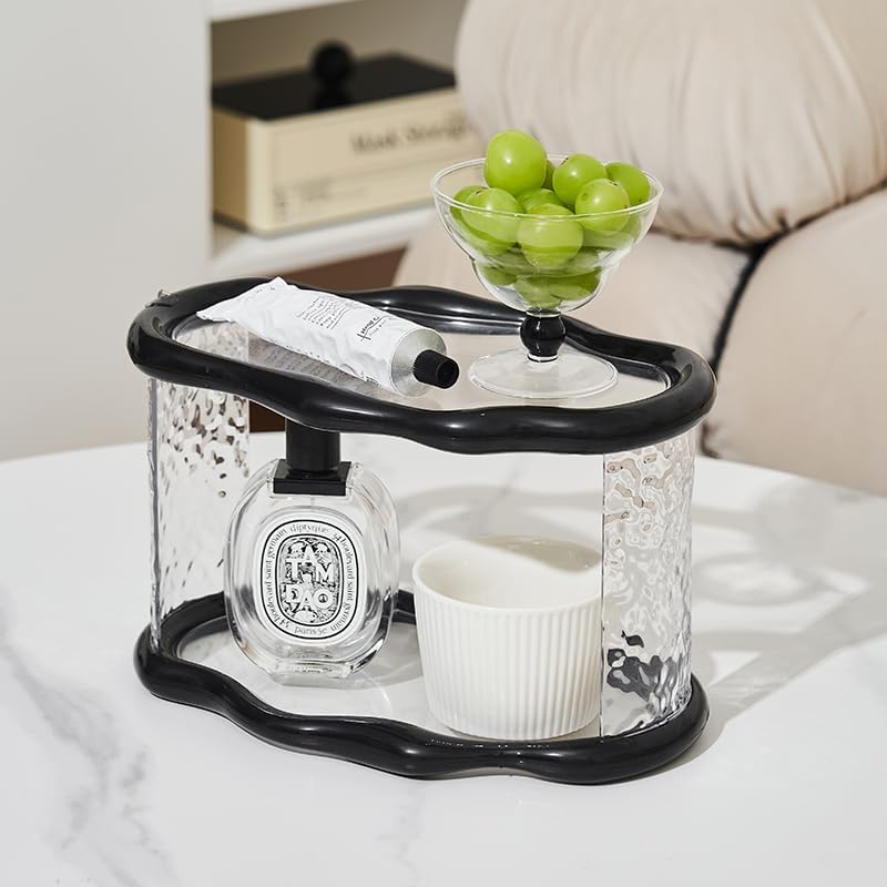 Bathroom Countertop Organizer, 2 Tier Bathroom Organizer and Storage, Acrylic Vanity Organizer Standing Holder Shelf, Perfume Makeup Skincare Cosmetic Desk Organizer for Bedroom Dressing Table, Black