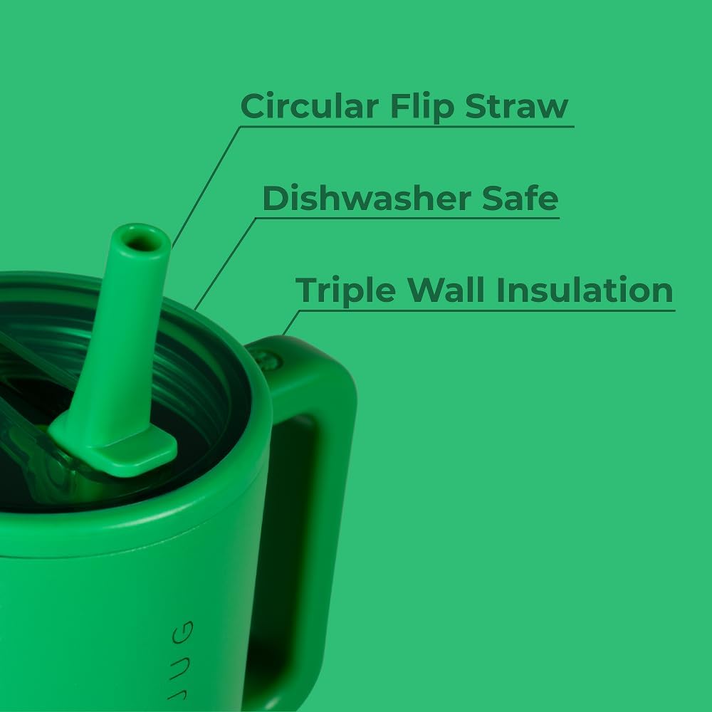 HydroJug Traveler - 32 oz Water Bottle with Handle & Flip Straw - Fits in Cup Holder, Leak Resistant Tumbler-Reusable Insulated Stainless Steel & Rubber Base - Gifts for Women & Men, Clover