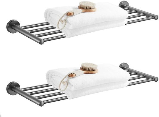2-Tier Towel Rack, Hotel Towel Holder, Towel Shelf for Bathroom Lavatory,SUS 304 Stainless Steel Wall Mount Towel Hanger Storage,24 Inch,Grey