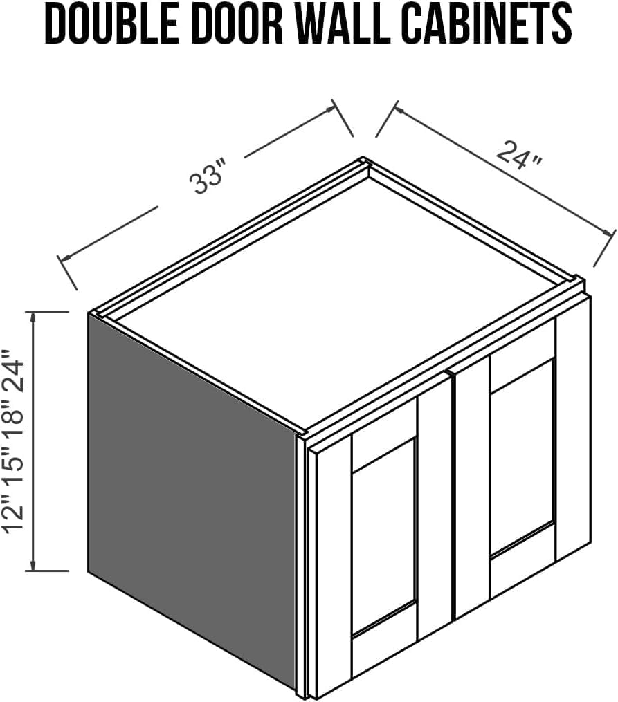 Solid Wood Wall Cabinet,Shaker Style Wall-Mounted Kitchen Storage Cabinet with Soft-Close Doors, RTA Pantry Organizer for Bathroom, Garage, Laundry (Grey, 33" W x 24" D x 24" H)