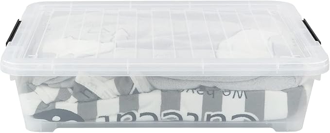 Morcte 40 Quart Plastic Underbed Storage Boxes, Clear Under Bed Plastic Storage Bin with Wheel, 3 Pack