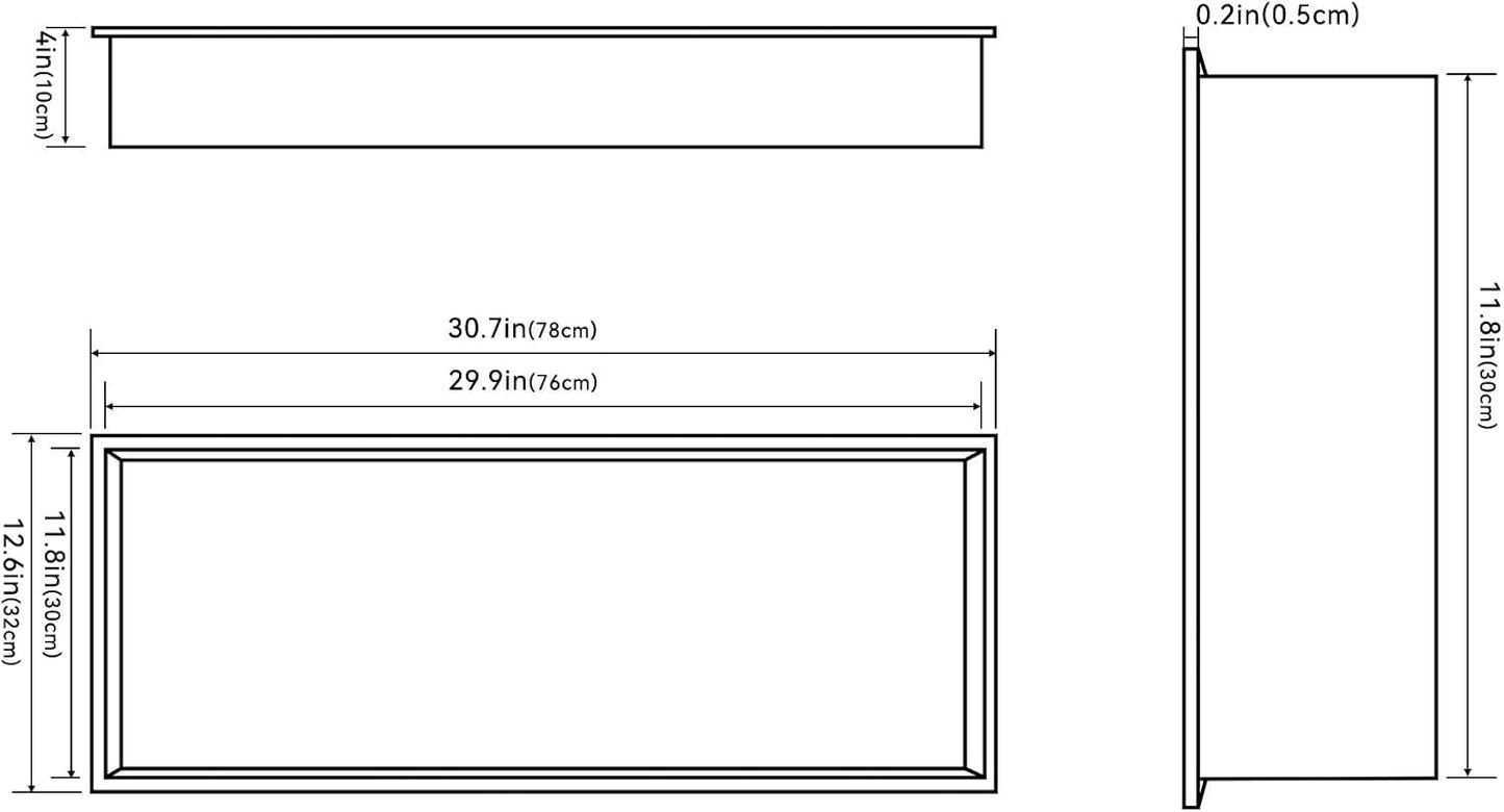 Achelous Stainless Steel Wall Insert Niche - 30" X 12", No Tile Needed, Recessed Shower Shelf Organizer, Matte Black