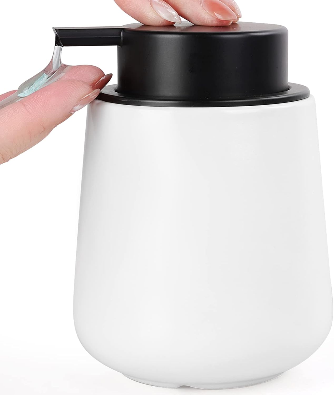 Bosilunlife Liquid Soap Dispenser - 12Oz Lotion Dispenser with Pump Matte White Ceramic Soap Dispenser Bathroom Dish Hand Wash Dispenser for Kitchen Pump Dispenser