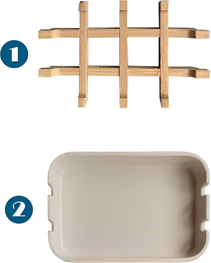 Aoheuo Modern Bamboo Fiber soap Holder and soap Dish Combination (Removable),5.12 Long by 3 Wide, 0.98 inches high, Used in Kitchens, bathrooms, and bar Sinks (Off White(2 Pack))