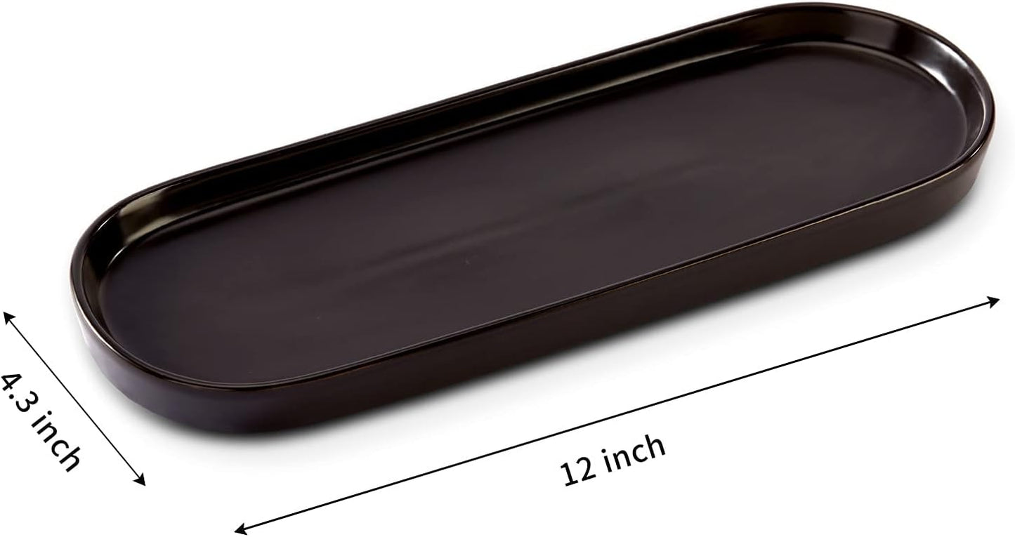 Simple Style Ceramic Sink Tray - Bathroom and Kitchen Counter Tray (Black)