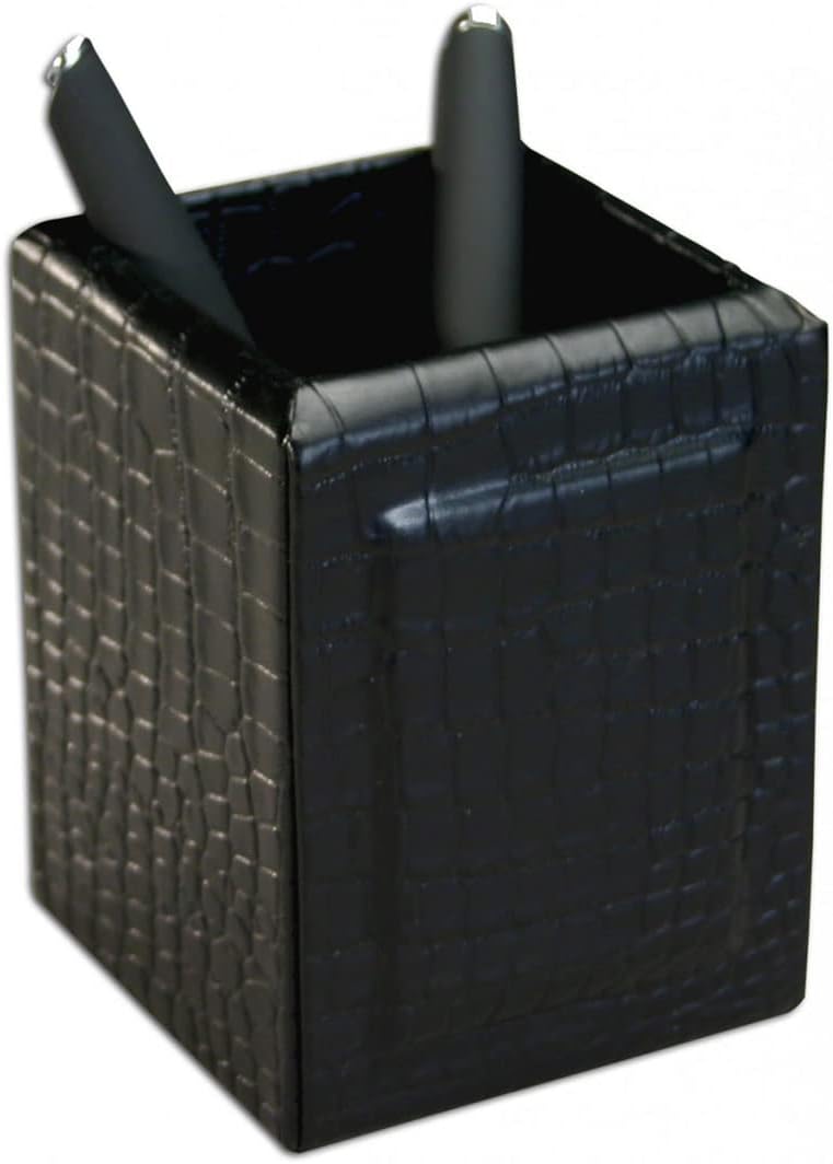 Dacasso Crocodile Embossed Leather Desk Set - Luxury Leather Desk Pad & Desk Organization Essentials - Office Organization & Executive Desk Decor - (Black, 8 Piece)