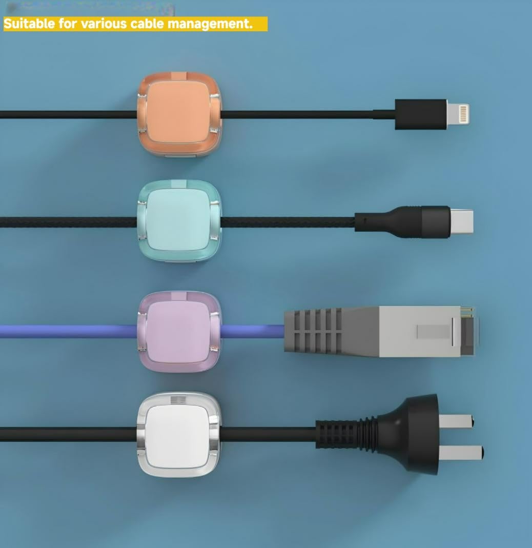 8 Pack Magnetic Cable Clips – Adjustable Cord Holder for Desk, Nightstand, Car, Office | Adhesive Cable Clips & Wire Clips for Cable Management | Organize Charger Holders for Cords, Phone Cord Holder