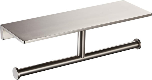 Double Roll Toilet Paper Holder with Shelf Solid Brass and Superior Hotel Style Tissue Dispenser Spared Storage Polished Nick Finish