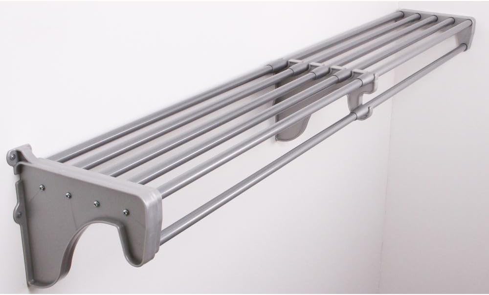 EZ SHELF- Closet Shelf with Hanging Rod, Expands 42-74", Silver, Closet Shelves Hold 200 lbs, Easy Install Closet Organizer to 1 Side Wall & Back Wall, Closet Wire Shelving & Laundry Shelf Alternative