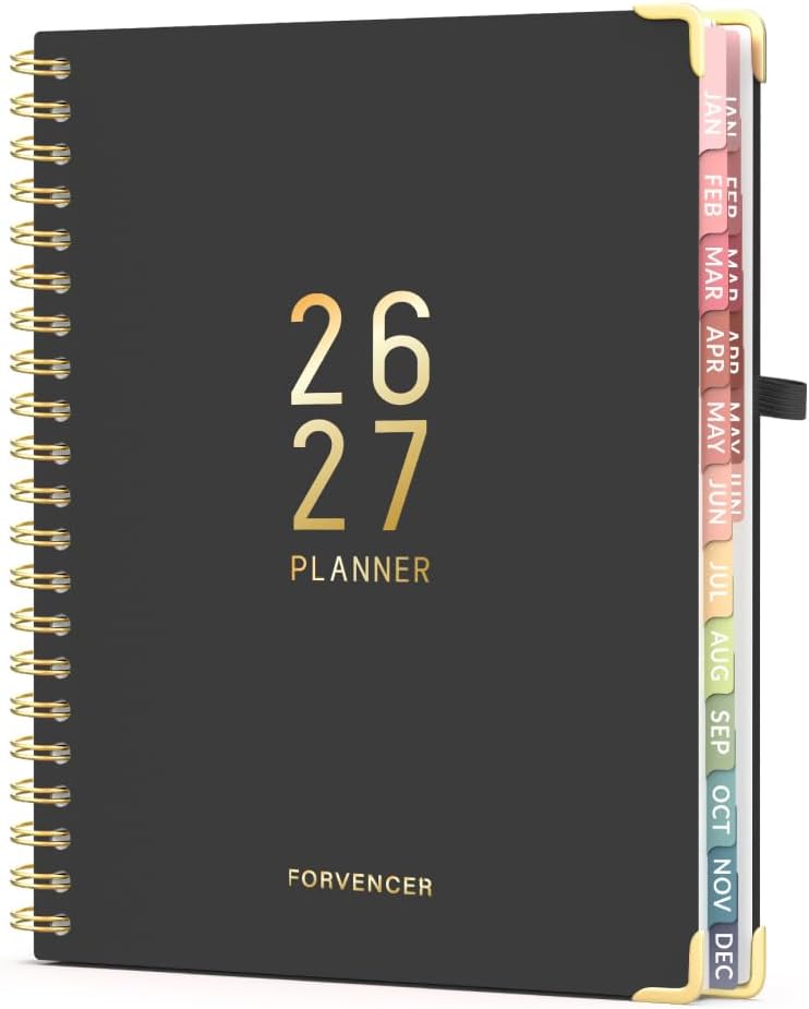 Forvencer Planner 2026-2027, 18 Month Weekly and Monthly Calendar Planner, Jan 2026 -June 2027, 8.5" x 11", Daily Agenda Book with Tabs, College Organizer Notebook, School Supplies for Student Teacher Classroom, A4, Black