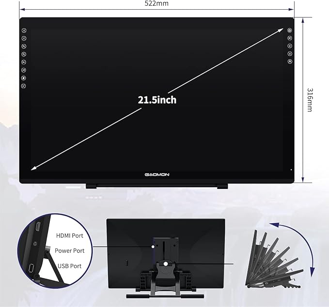 GAOMON PD2200 Drawing Tablet with Screen, Full-Laminated Digital Art Tablet with 8 Touch Buttons, Battery-Free Stylus, Tilt, 130% sRGB, 21.5 inch Graphics Tablet with Stand for Mac, Windows PC