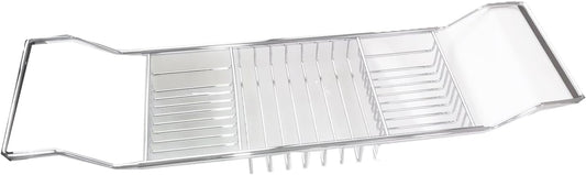 Stainless Steel Expandable Shower Bathtub Tray Over Tub Bath Caddy Expandable Bath Caddy for The Elegant Tub Chrome Polished (Silver)