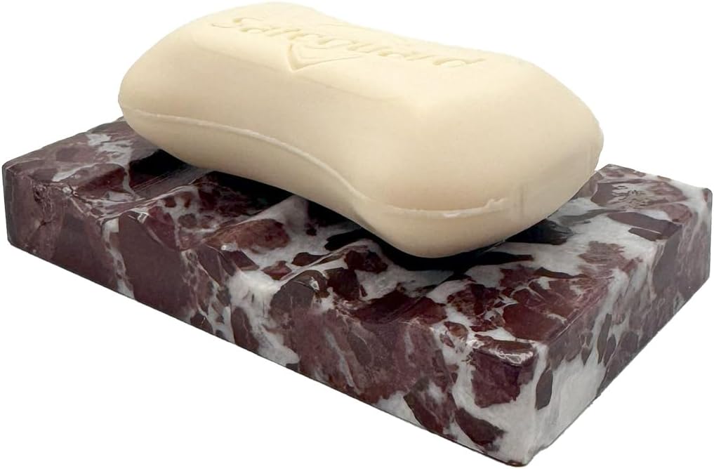 Marble Christmas Soap Dish for Shower - Natural Stone Tray Stand Organizer, Decorative Bar Soap Holder | Non-Slip, Luxury Bath Accessories (Rose)