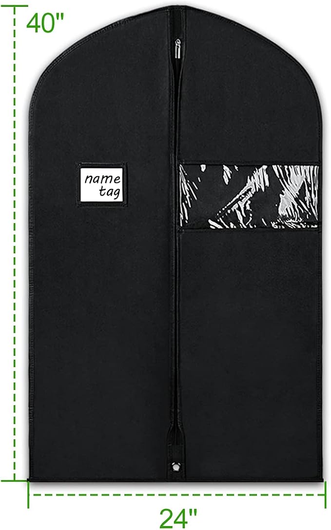 KEEGH 40" Suit Bags for Closet Storage (Set of 16) Garment Bags for Hanging Clothes, Suit Cover Bags for Suits Coats Dress with Zipper and Transparent Window, Black
