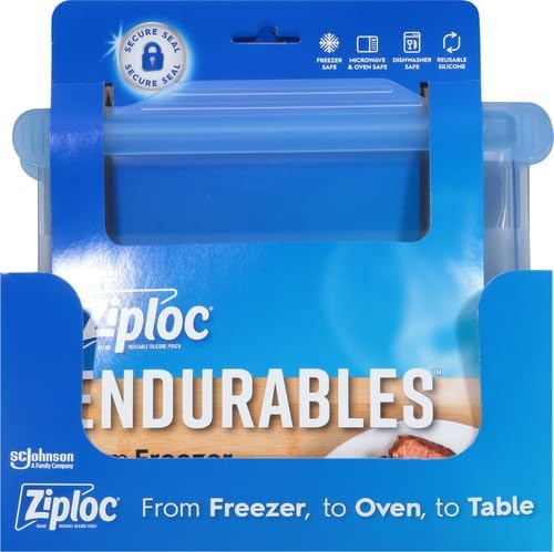 Ziploc Endurables Medium Pouch, 2 Cups, Reusable Silicone Bags and Food Storage Meal Prep Containers for Freezer, Oven, and Microwave, Dishwasher Safe (Pack of 4)