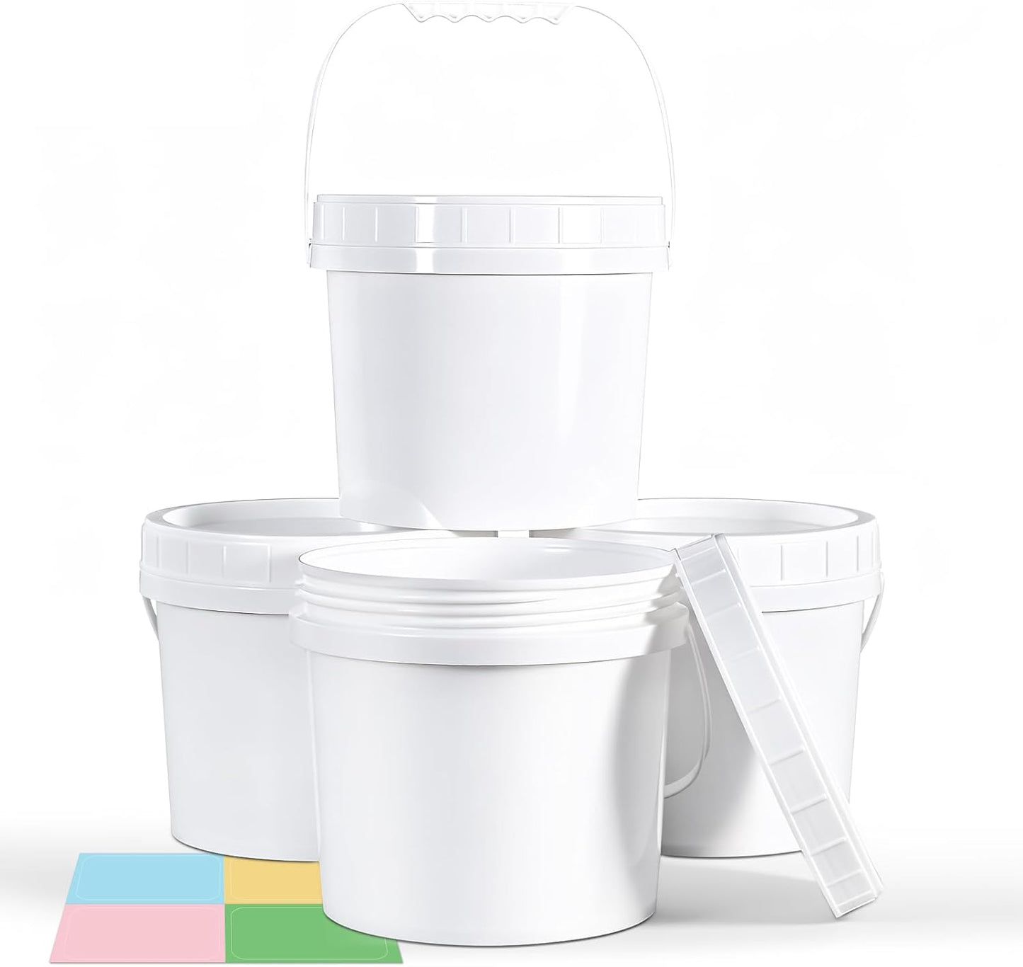 4 Pack 1 Gallon Plastic Buckets with Screw Lids & Handle, Food Grade Storage Containers for Kitchen, Freezer - Reusable White Plastic Bucket Set