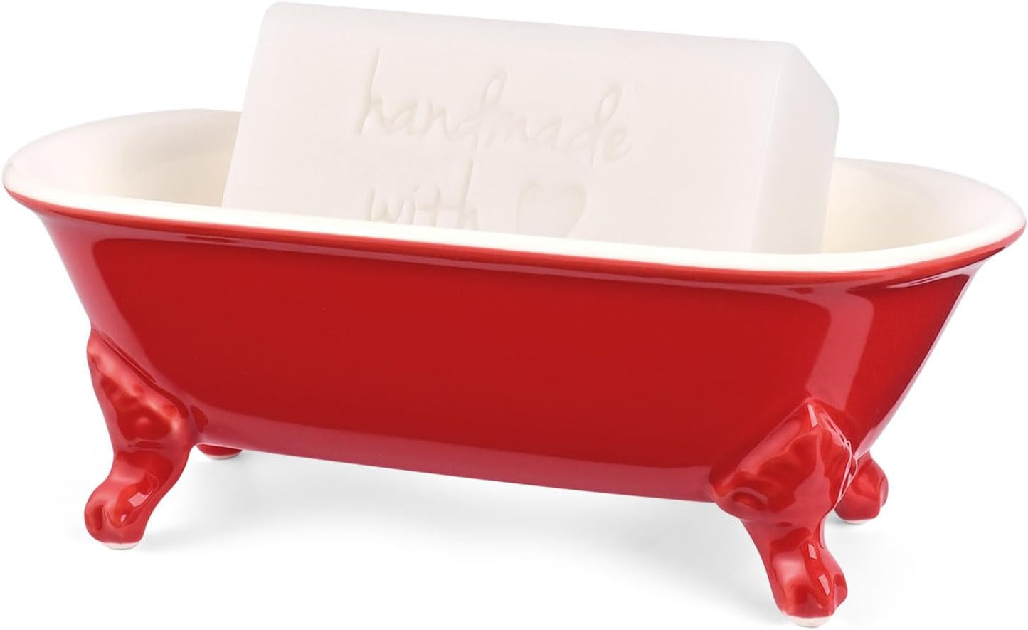 6.5" Ceramic Mini Decorative Clawfoot Bathtub Bar Soap Dish, Kitchen Sponge Holder and Shower Tray for Bathroom, 1 Pack(Chili)