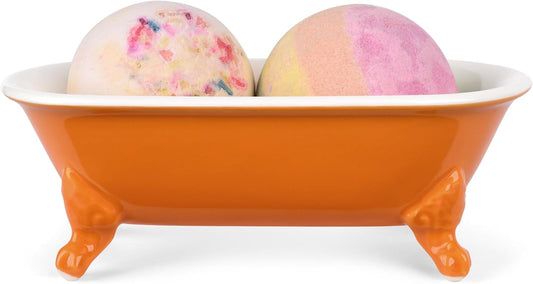 6.5" Ceramic Mini Decorative Clawfoot Bathtub Bar Soap Dish, Kitchen Sponge Holder and Shower Tray for Bathroom, 1 Pack(Tangerine)