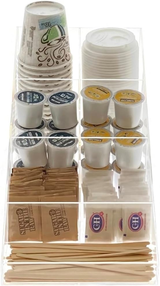 OnDisplay Java Joe Acrylic Breakroom Kitchen Coffee Station Organizer for Cups/Lids/Sugar/Tea/Stirrers