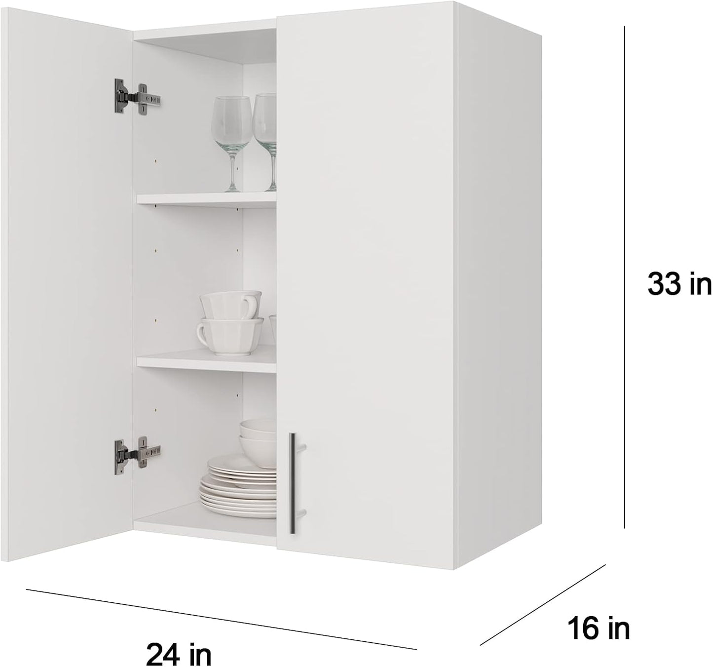 24 x 33 Inch Wall Cabinet set of 1, Kitchen Wall Mounted Wooden Storage Cabinet, Double Door Cabinet with Soft Close, Metal Handle, Adjustable Shelf, for Kitchen, Garage, Laundry, Bathroom, White