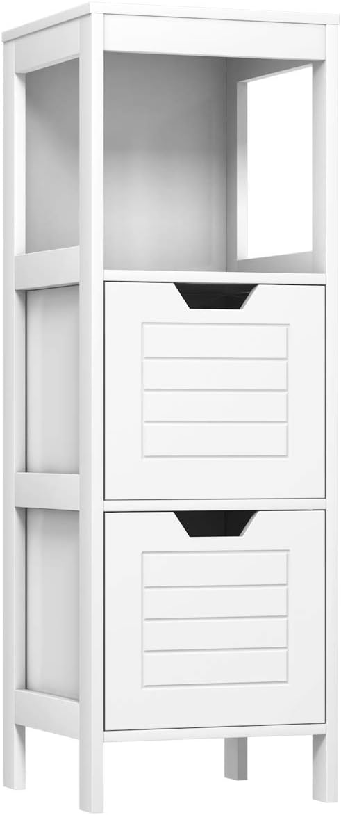 Tangkula Bathroom Floor Cabinet, Narrow Wooden Storage Cabinet w/2 Switchable Drawers, Freestanding Small Cabinet for Small Spaces, 12 x 12 35 Inch (White)