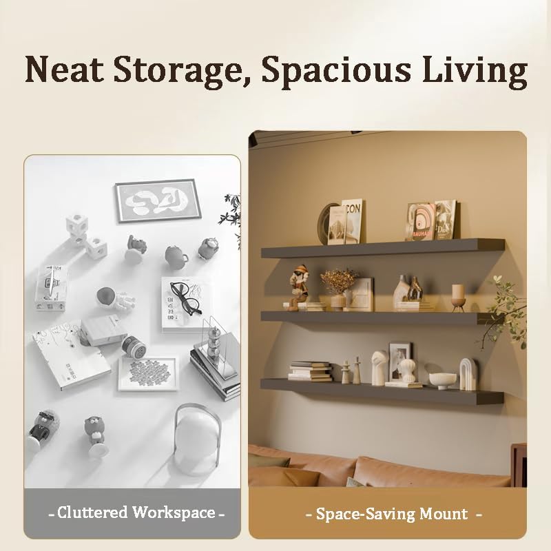 Floating Shelves for Wall, 72 Inch Extra Long Gray Wall Shelves, Set of 3, Hanging Invisible Brackets Floating Shelves for Living Room,Bedroom,and Kitchen