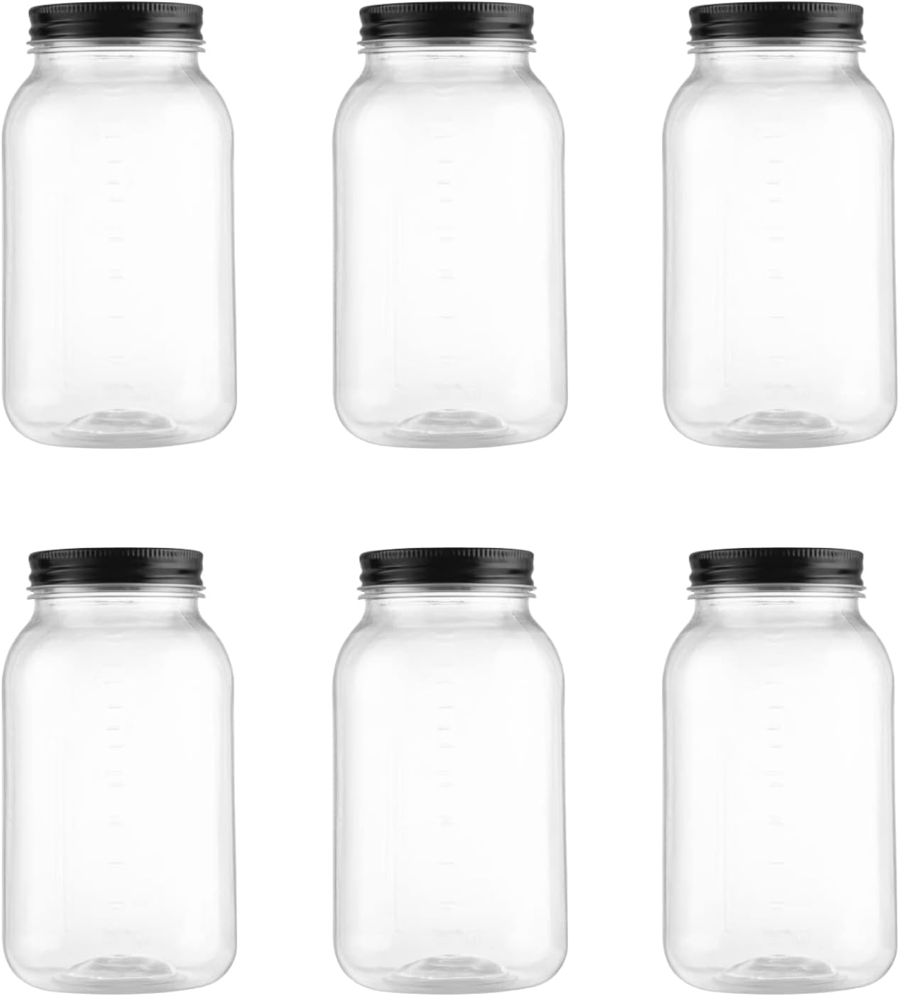 novelinks 32 oz Plastic Food Storage Jars with Metal Lids – 6 Pack BPA-Free Clear Airtight Containers for Pantry, Spices, Snacks, Kitchen & Bathroom Organization – Leak-Proof Reusable Jars (Black)
