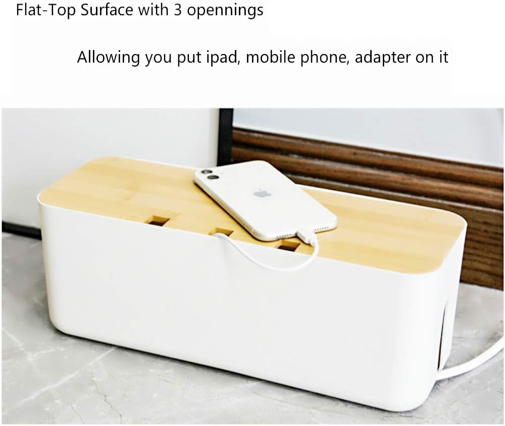 Cable Management Box| Power Stripe Organizer|Cord Organizer Box| Hide and Conceal Power Strips and Electrical Cords from TVs, Computers, and Desks| Keep Pets Safe (White Large)