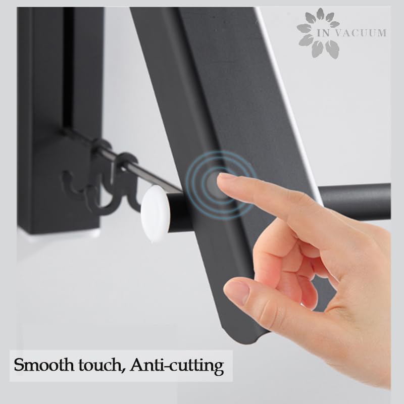 Laundry Drying Rack, Wall Mounted Retractable Clothes Hanger, Aluminium Home Storage Organization Space Savers for Home(2 Racks with Rod,Black)