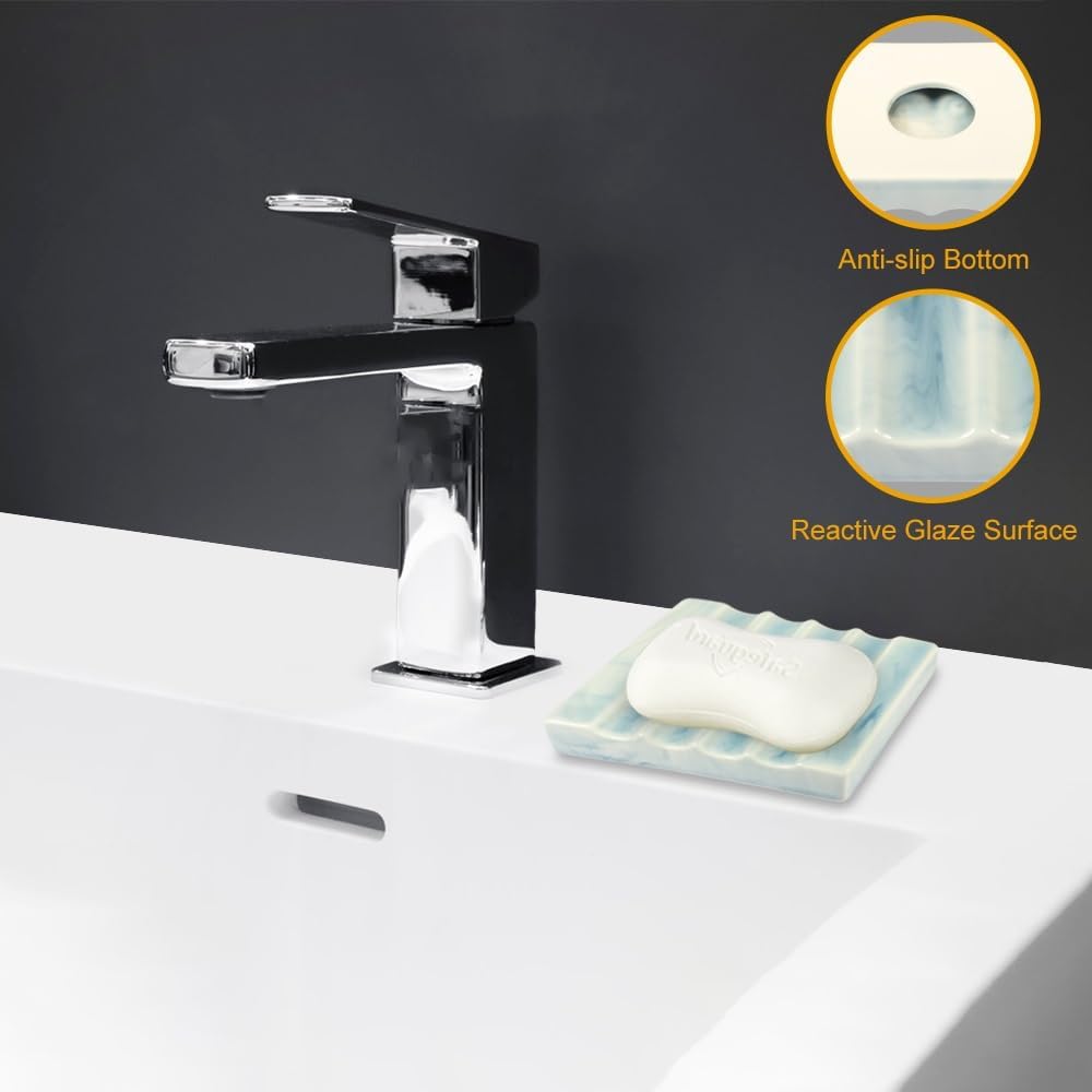 Soap Dish for Bathroom Sink and Shower Ceramic Soap Tray, Small Bar Soap Holder with Drainage Non-Slip Luxury Bathroom Decor Accessories (Gradient Blue)