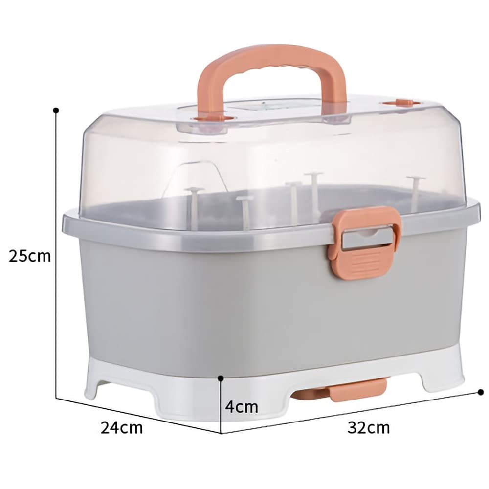 Zdolmy Baby Bottle Drying Rack Storage, Large Nursing Bottle Storage Box Organizer with Cover, Portable Kitchen Cabinet Organizer, Easy to Clean Drainer, Grey