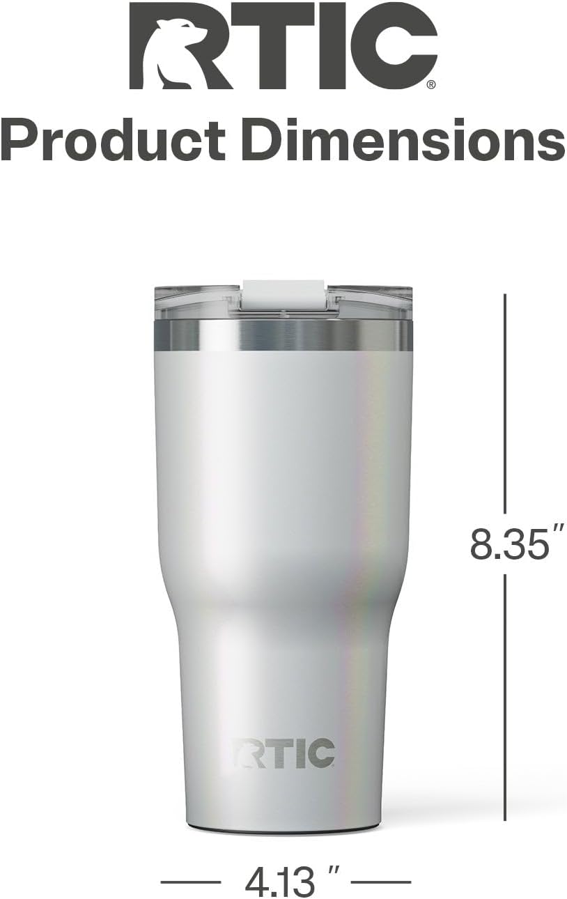 RTIC 30oz Essential Tumbler with Lid, Ceramic Lined, Insulated, Stainless Steel, Metal, Double Wall Vacuum-Insulation, Travel Cup for Iced Coffee, Tea, Hot and Cold Drink, Cool Grey Glitter
