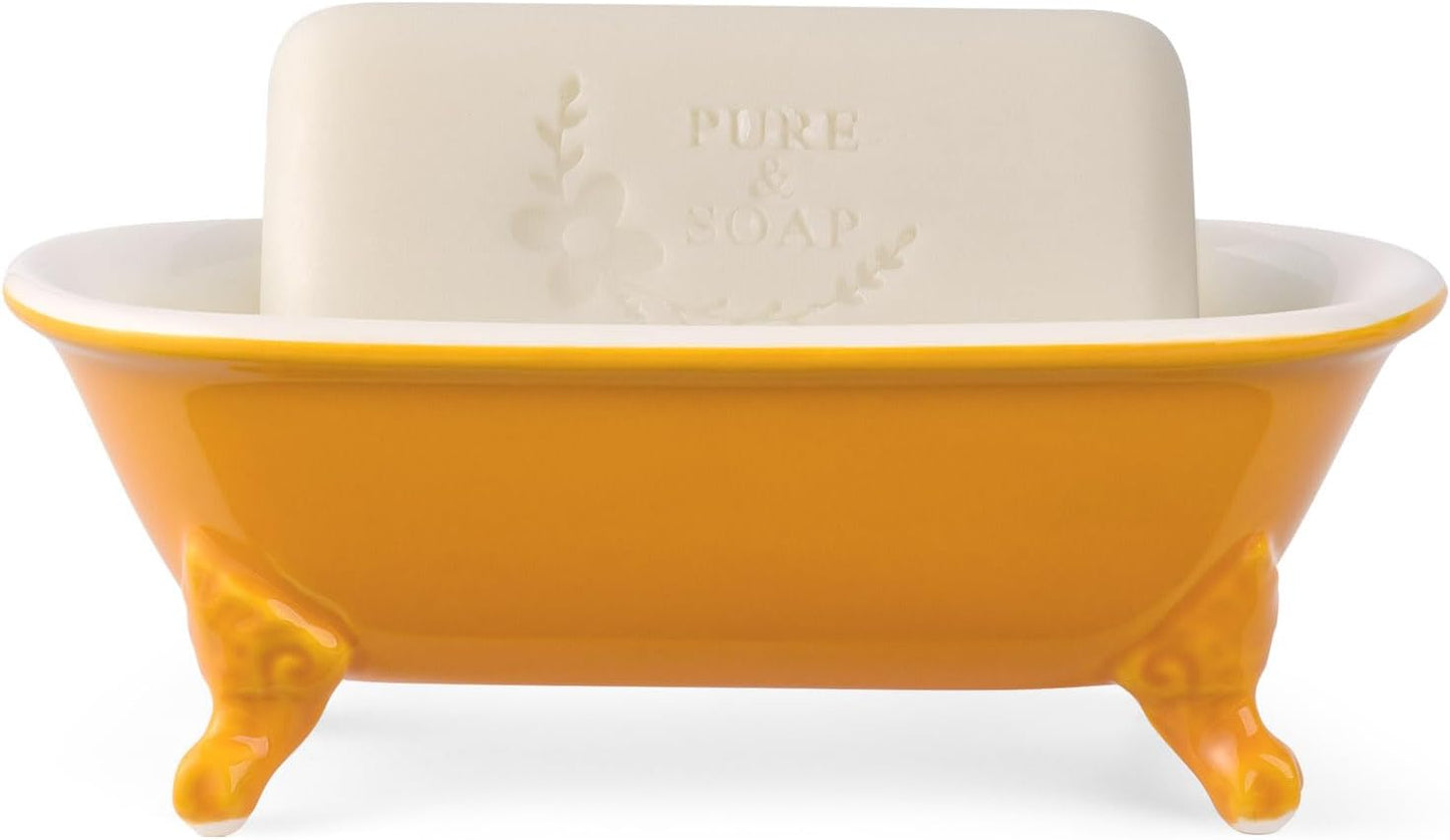 6.5" Ceramic Mini Decorative Clawfoot Bathtub Bar Soap Dish, Kitchen Sponge Holder and Shower Tray for Bathroom, 1 Pack(Golden Yellow)