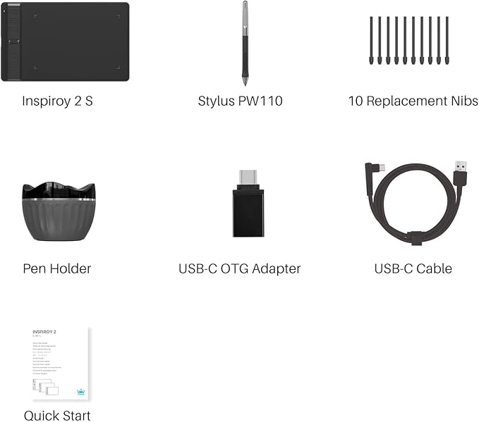 HUION Drawing Tablet Inspiroy 2 Small, Digital Art Tablet with Scroll Wheel, 6 Hotkeys, Battery-Free Stylus, Graphics Tablet for Drawing, Design, Writing, Work with PC, Mac & Android, Black