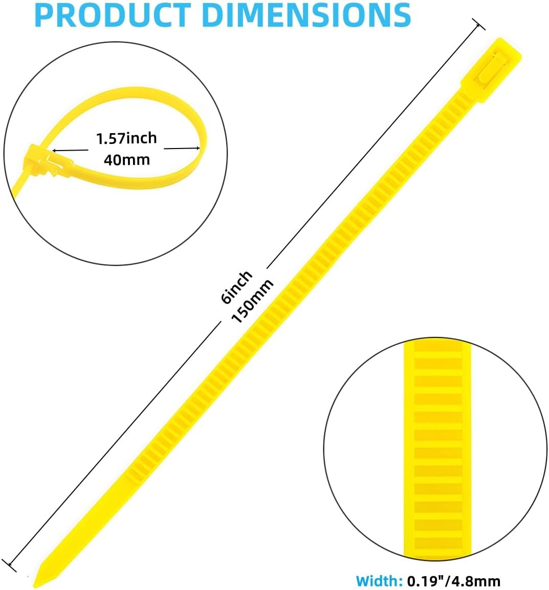 Reusable Cable Ties 6 Inch 250 PCS Yellow Heavy Duty, Releasable Adjustable Nylon Zip Ties with 36lbs Tensile Strength for Indoor and Outdoor Multipurpose Use