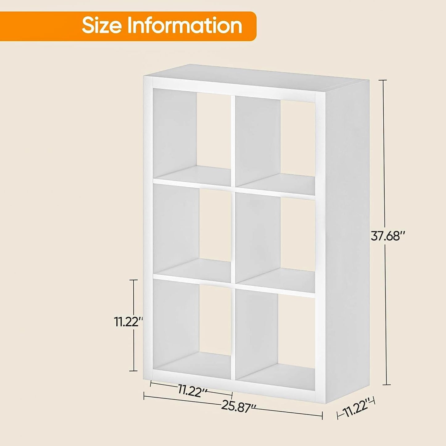 Bookshelf with Storage Bin, 6-Cube Storage Organizer, Modern Wood Open Bookcase, Multifunctional Display Cubicle Shelf for Living Room, Bedroom, Home Office, White