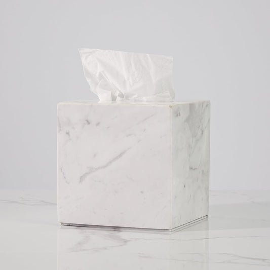 Luxury White Marble Bathroom Essentials Set - Elegant Spa Collection with Timeless Design, High-End Bath Accessories, Premium Stone Craftsmanship for Modern & Classic Decor (Tissue Box)