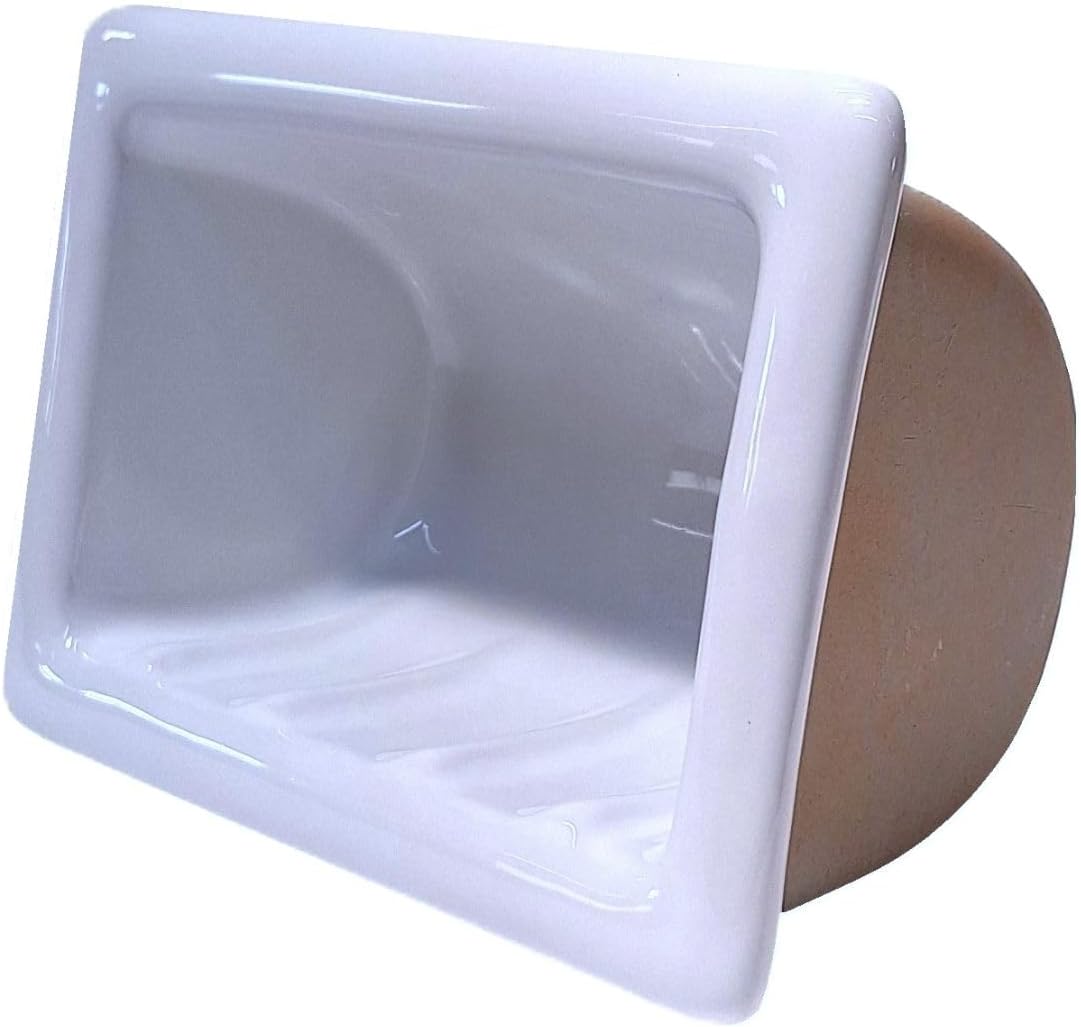 SereneDrains Recessed Ceramic Soap Dish Bar Holder Shower Wall Mount Tray Bathroom Accessories Niche Decorative (White Glossy, 6.5" x 4.5")