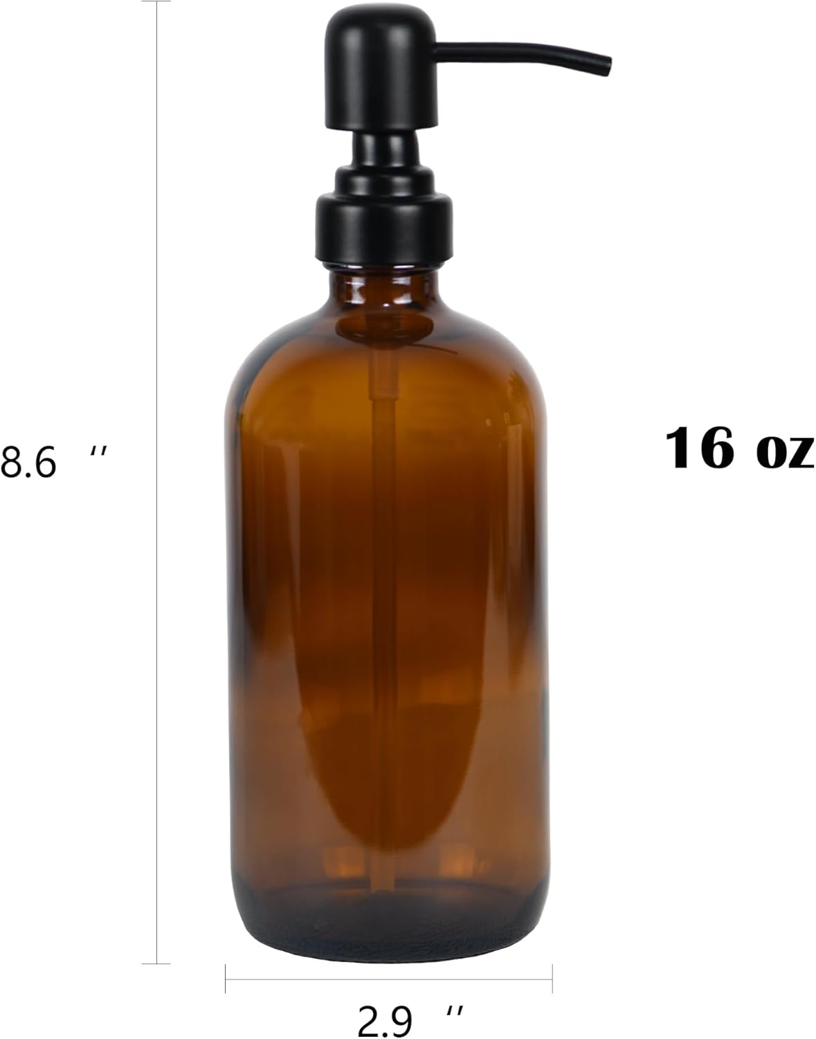 16 oz Refillable Glass Soap Dispenser with Black Rustproof Stainless Steel Pump, Glass Soap Dispenser for Hand Soap, Lotion, for Kitchen and Bathroom (Amber)