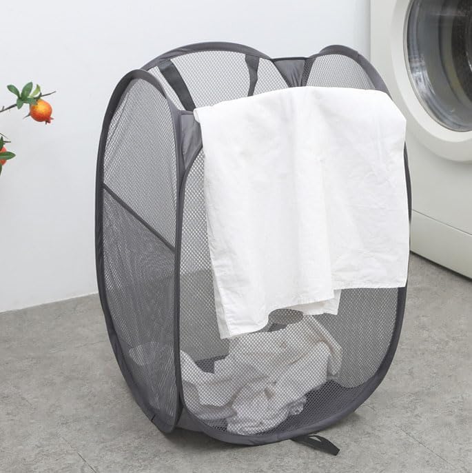 Foldable Mesh Popup Laundry Hamper,Laundry Basket Easy to Open and Fold for Dorm,Travel, College Dorms, and More (2 dark gray)