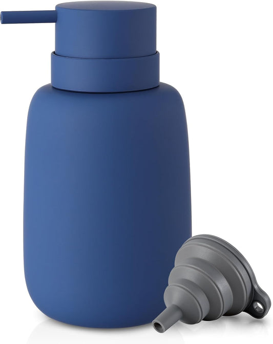 Blue Soap Dispenser Bathroom,Ceramic Soap Dispenser Lotion Pump Dish Soap Dispenser for Kitchen,16oz Refillable Liquid Hand Wash Dispenser for Bathroom (Rubber Paint)