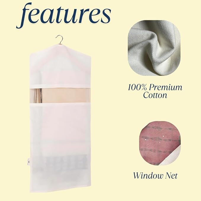 Garment Bags for Hanging Clothes – 100% Cotton, Breathable Suit & Dress Covers – Pack of 3 Large (22"x50") for Jackets, Sarees, Blouses, Coats, Travel & Closet Storage