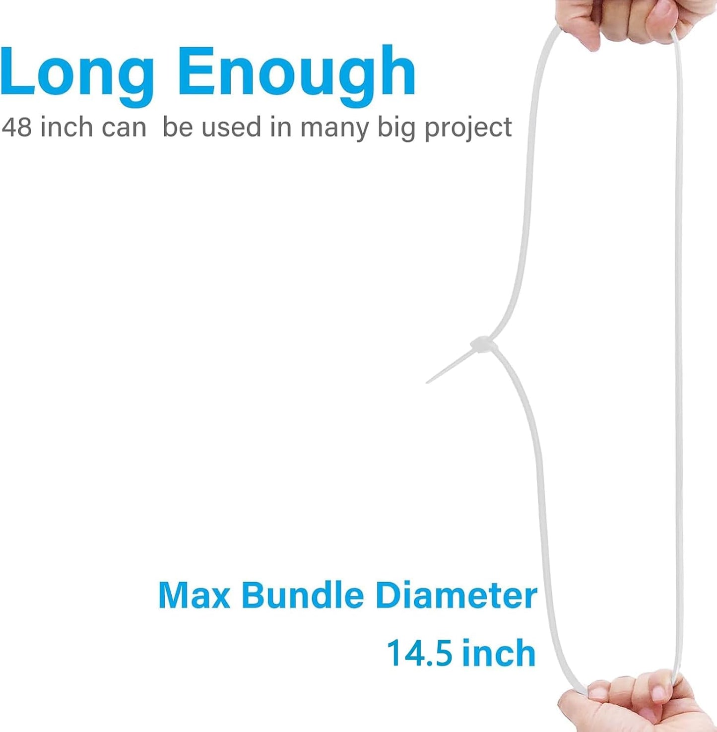 48 inch white heavy duty zip ties, UV-resistant, extra long nylon cable ties, 12 pieces, 200 lb tensile strength