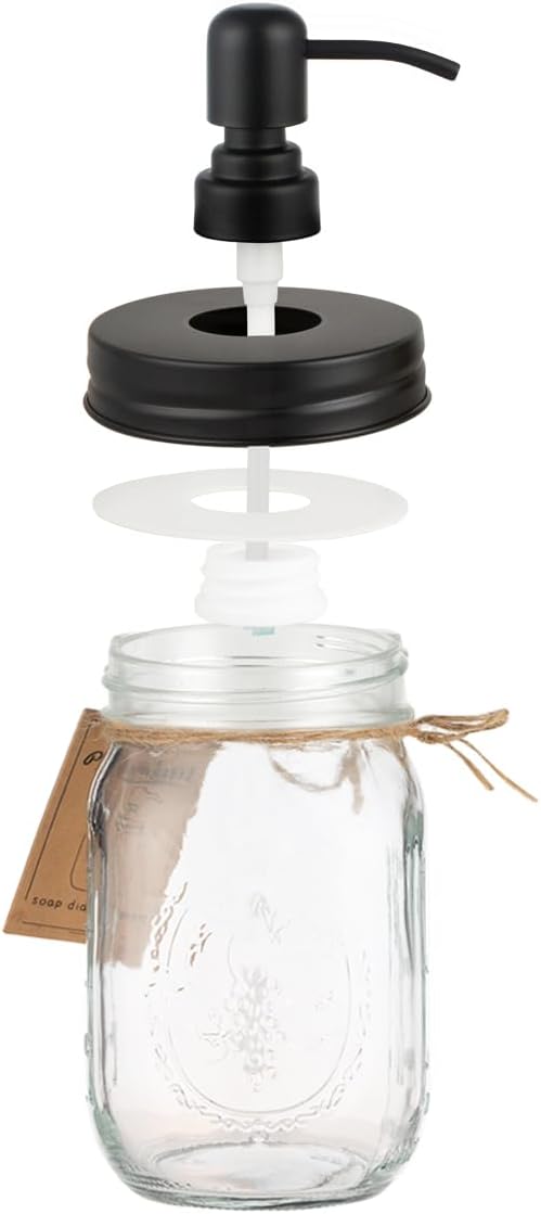16oz Mason Jar Soap Dispenser Clear Glass Jar with Rust Proof Stainless Steel Pump Liquid Soap Dispenser for Bathroom,KitchenDecor Great for Lotions, Liquid Soaps（Black