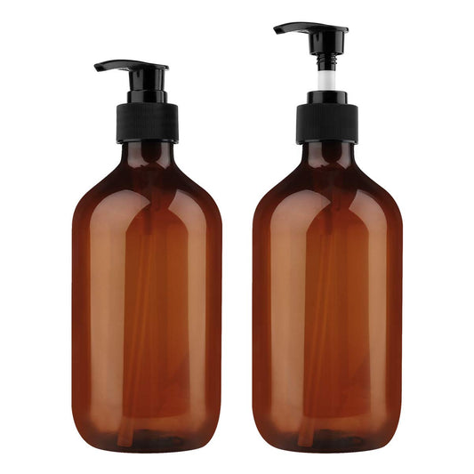 Yebeauty Empty Pump Bottle Dispenser, 17oz/500ml Lotion Soap Shampoo Pump Bottles Large Brown Bottle with Pump Plastic Refillable Containers Pack of 2