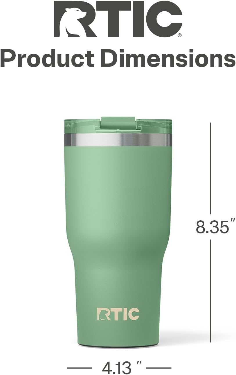RTIC 30oz Essential Tumbler with Lid, Ceramic Lined, Insulated, Stainless Steel, Metal, Double Wall Vacuum-Insulation, Travel Cup for Iced Coffee, Tea, Hot and Cold Drink, Sage